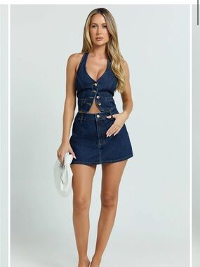 Showpo Walton Denim Vest and Mini Skort Set in Indigo Wash